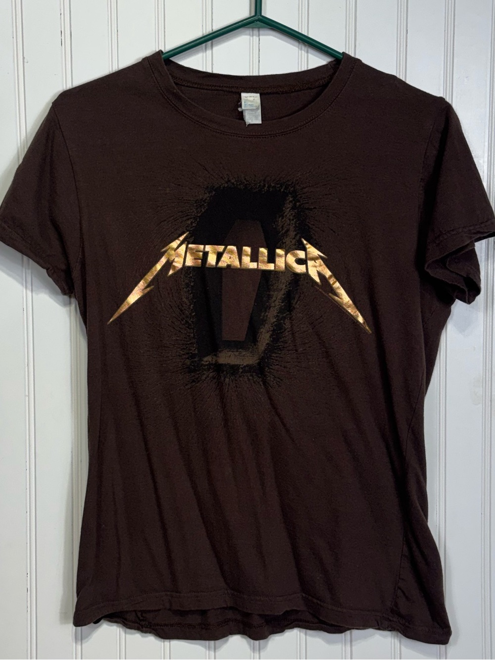Metallica Coffin Graphic Band T-Shirt Brown Women’s XS 100% Cotton Rock Tee